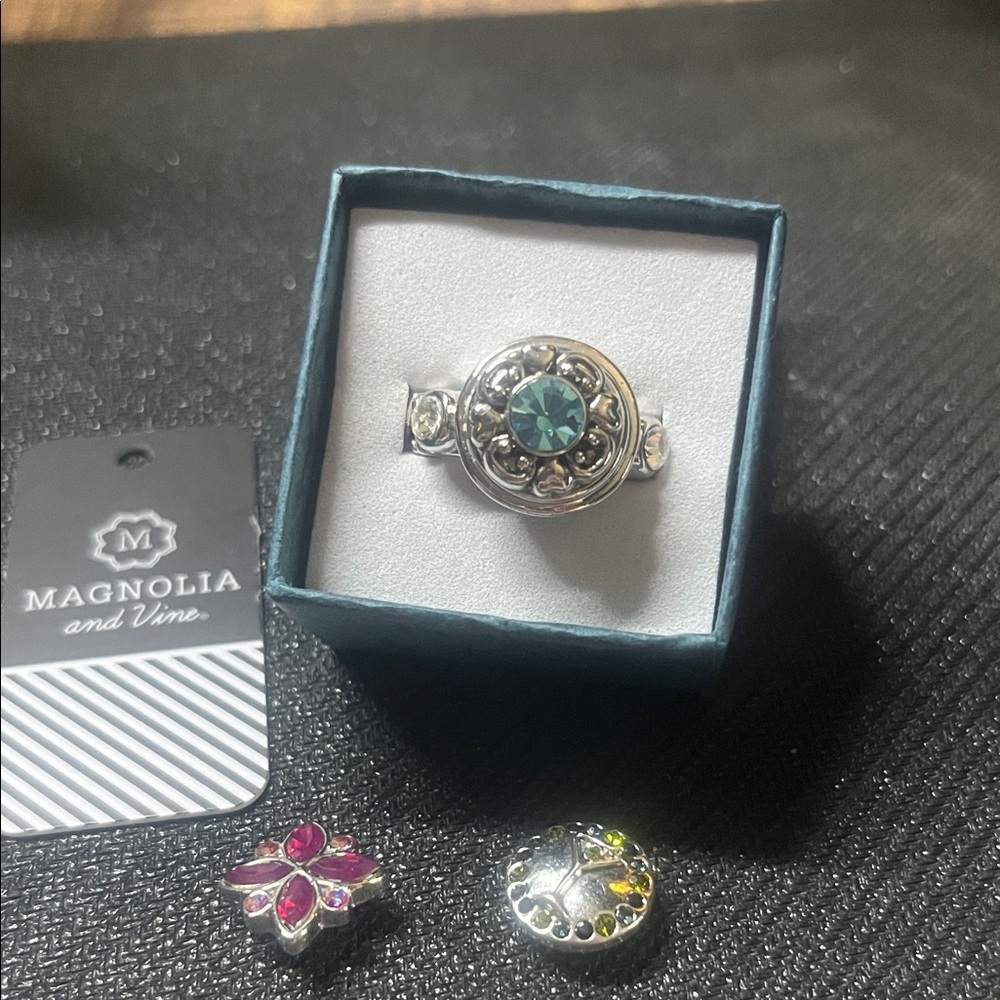 Interchangeable Chic Silver Ring With 3 Charms - image 3